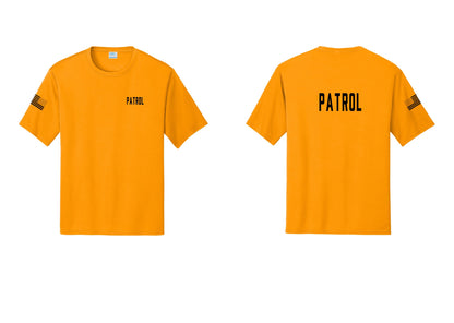 NYC Factory Patrol Performance T-Shirt (Classic) - Chest + Back + US Flag Sleeve - Gold
