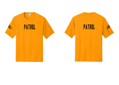 NYC Factory Patrol Performance T-Shirt (Classic) - Front + Back + US Flag Sleeve - Gold