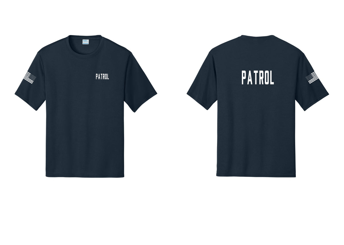 NYC Factory Patrol Performance T-Shirt (Classic) - Chest + Back + US Flag Sleeve - Navy