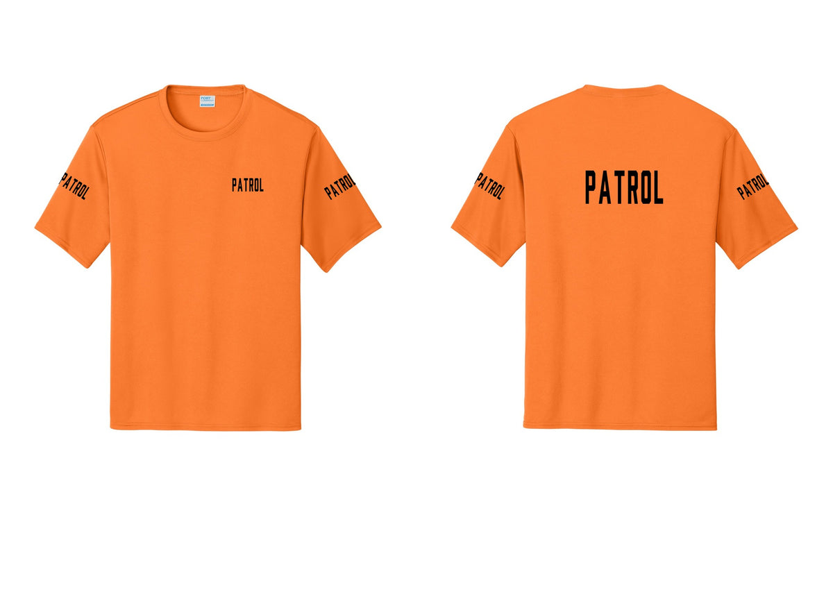 NYC Factory Patrol Performance T-Shirt (Classic) - Chest + Back + Patrol Sleeves - Neon Orange