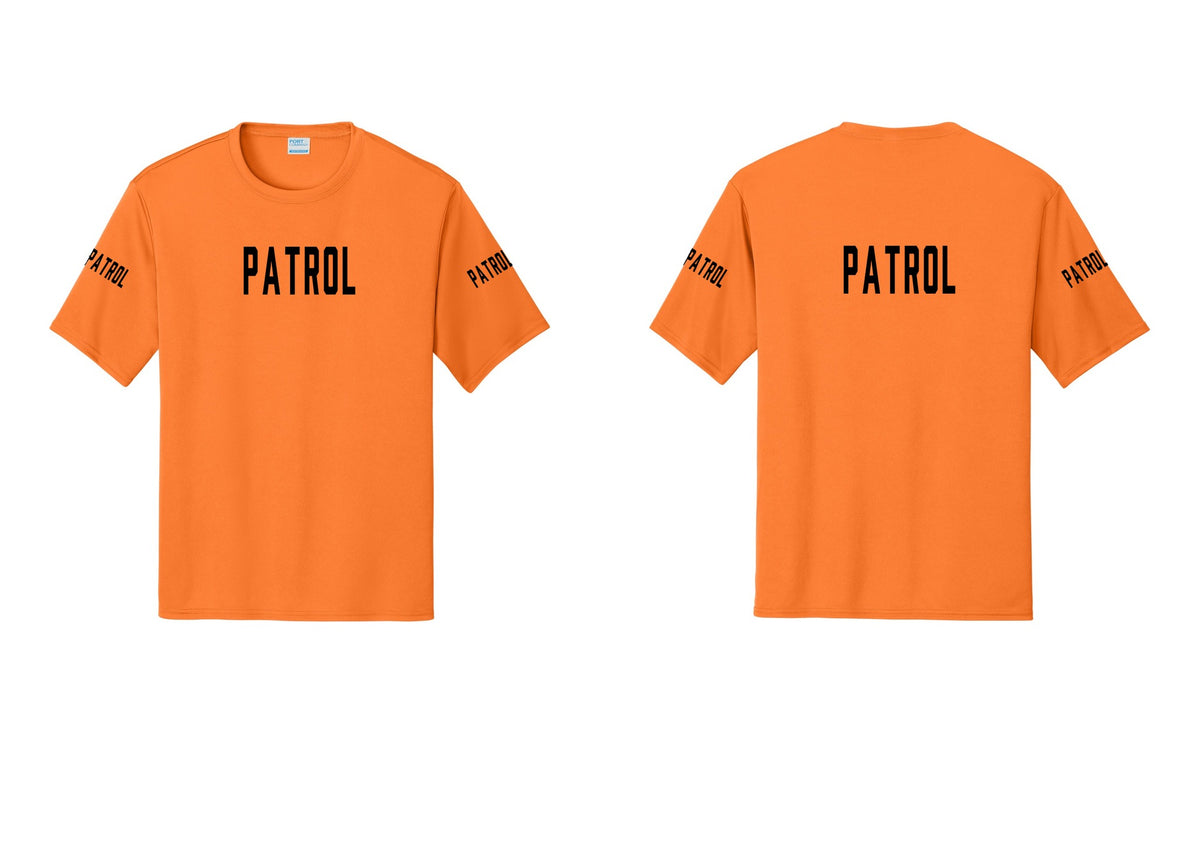 NYC Factory Patrol Performance T-Shirt (Classic) - Front + Back + Patrol Sleeves - Neon Orange