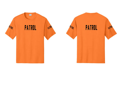 NYC Factory Patrol Performance T-Shirt (Classic) - Front + Back + Patrol Sleeves - Neon Orange