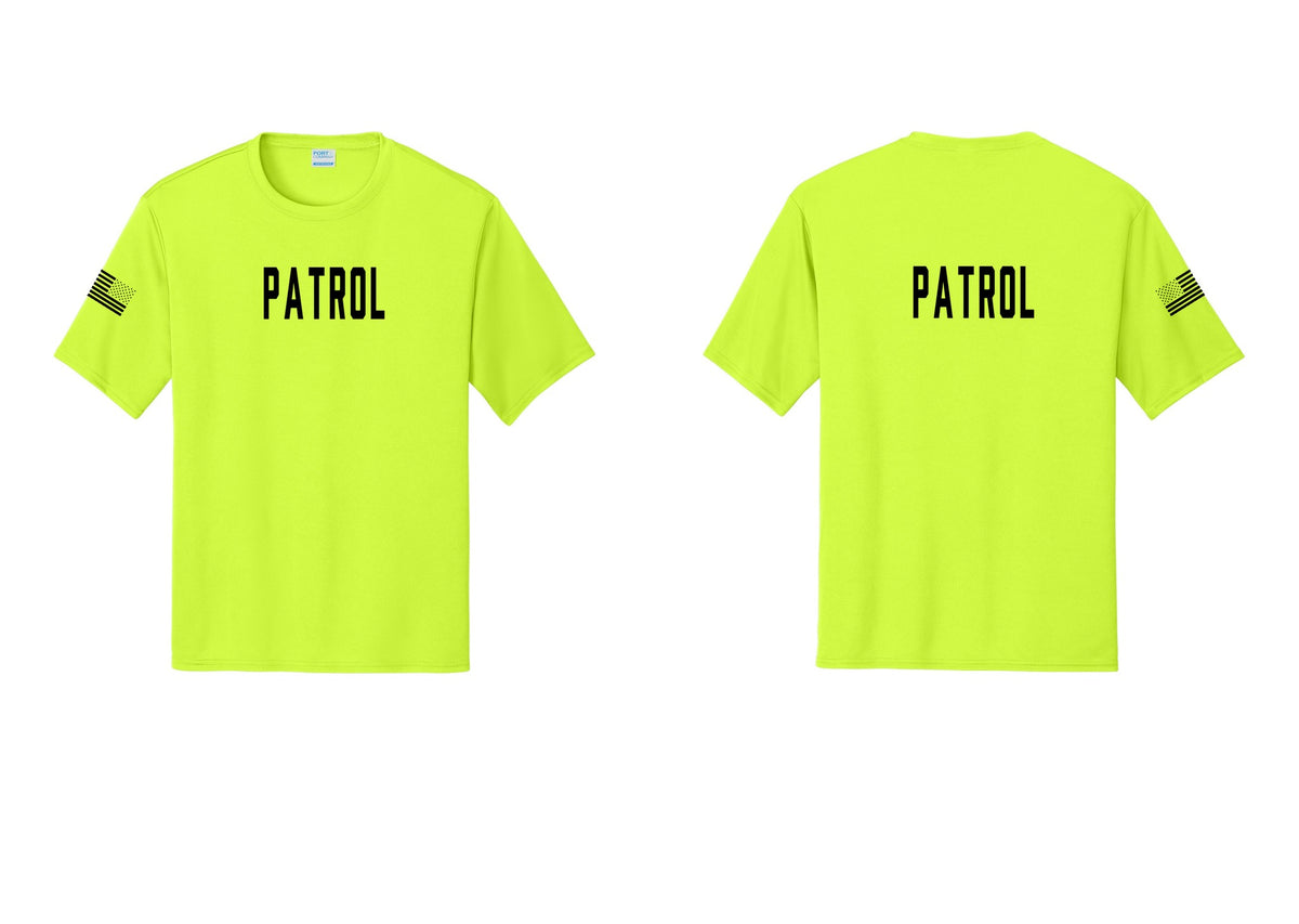 NYC Factory Patrol Performance T-Shirt (Classic) - Front + Back + US Flag Sleeve - Neon Yellow