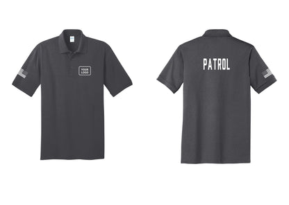NYC Factory Custom Logo Patrol Polo Shirt (Classic) - Your Logo + Back + US Flag Sleeve - Charcoal