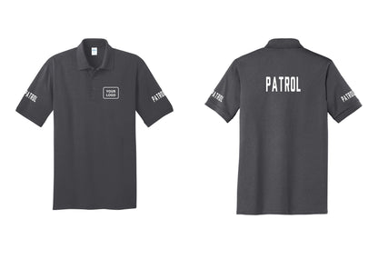 NYC Factory Custom Logo Patrol Polo Shirt (Classic) - Your Logo + Back + Patrol Sleeves - Charcoal