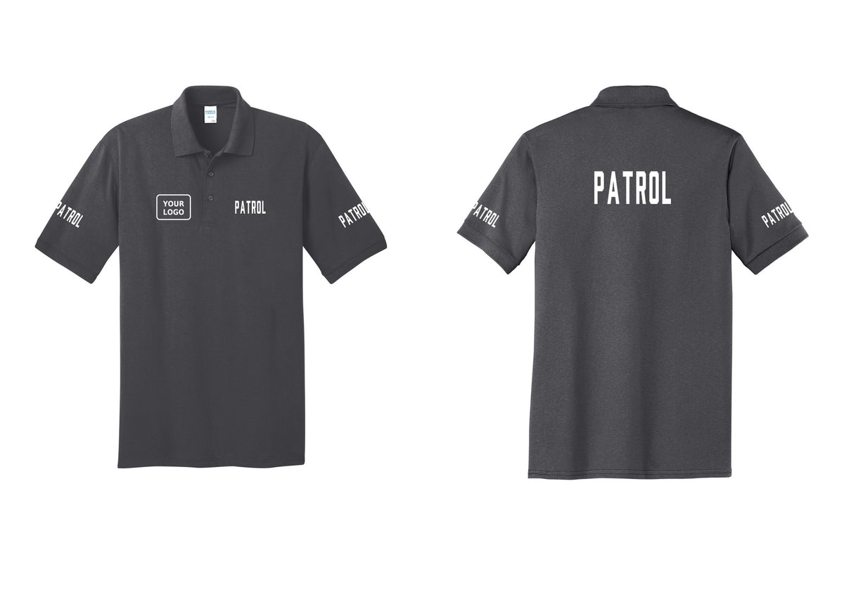 NYC Factory Custom Logo Patrol Polo Shirt (Classic) - PATROL + Your Logo + Back + Patrol Sleeves - Charcoal