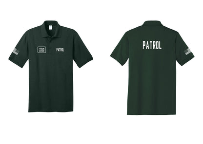 NYC Factory Custom Logo Patrol Polo Shirt (Classic) - PATROL + Your Logo + Back + US Flag Sleeve - Dark Green