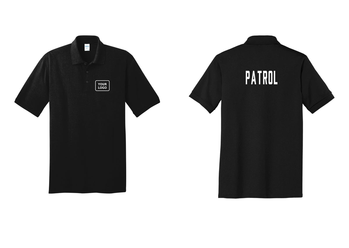 NYC Factory Custom Logo Patrol Polo Shirt (Classic) - Your Logo + Back - Black