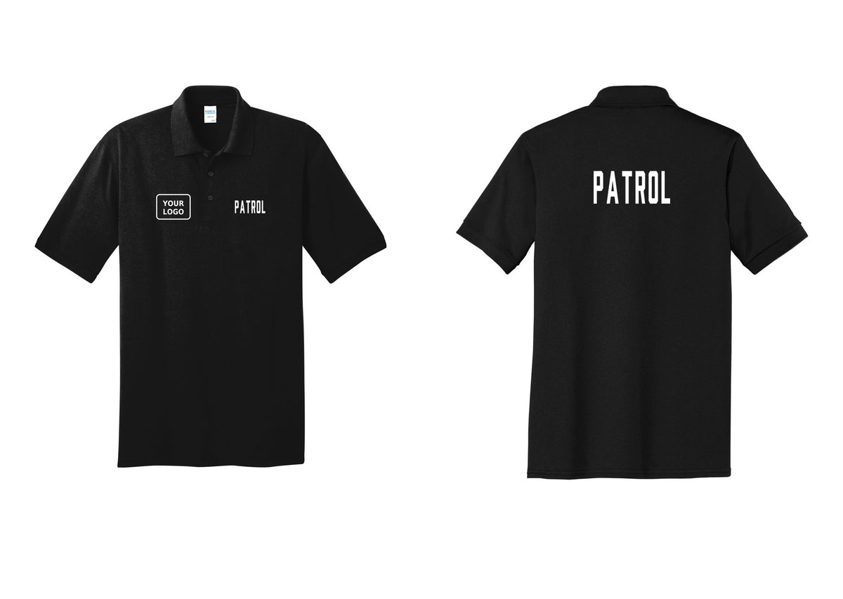 NYC Factory Custom Logo Patrol Polo Shirt (Classic) - PATROL + Your Logo + Back - Black