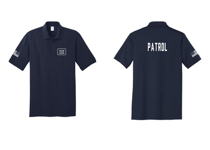 NYC Factory Custom Logo Patrol Polo Shirt (Classic) - Your Logo + Back + US Flag Sleeve - Navy