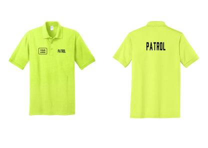 NYC Factory Custom Logo Patrol Polo Shirt (Classic) - PATROL + Your Logo + Back - Safety Green