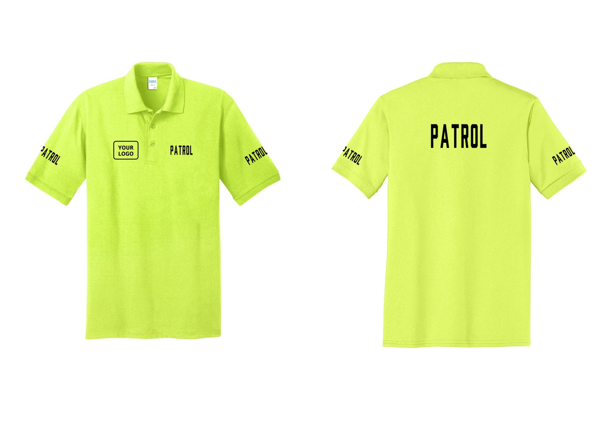 NYC Factory Custom Logo Patrol Polo Shirt (Classic) - PATROL + Your Logo + Back + Patrol Sleeves - Safety Green