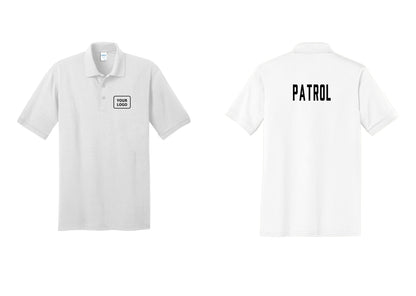NYC Factory Custom Logo Patrol Polo Shirt (Classic) - Your Logo + Back - White