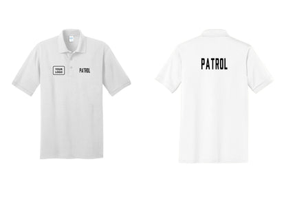 NYC Factory Custom Logo Patrol Polo Shirt (Classic) - PATROL + Your Logo + Back - White
