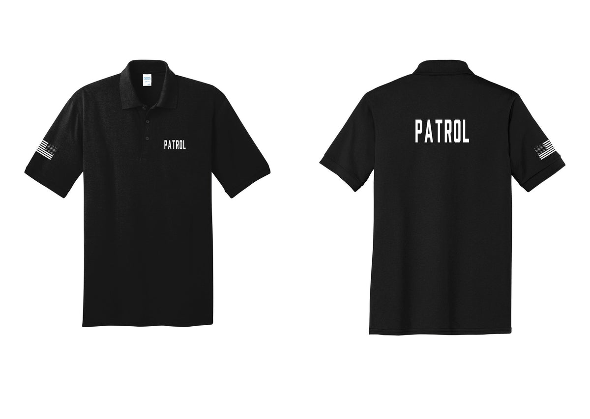 NYC Factory Patrol Polo Shirt (Classic) - Chest + Back + US Flag Sleeve - Black