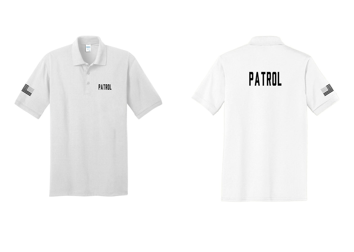NYC Factory Patrol Polo Shirt (Classic) - Chest + Back + US Flag Sleeve - White