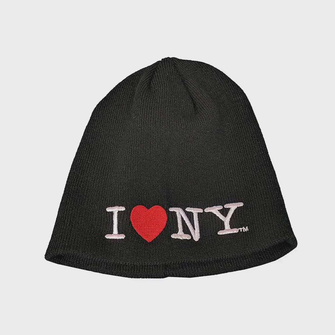 Load video: I Love NY Unisex Black Winter Hat Beanie Skull Cap