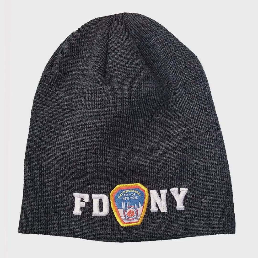 Load video: FDNY Men's Officially Licensed Navy Beanie Winter Hat