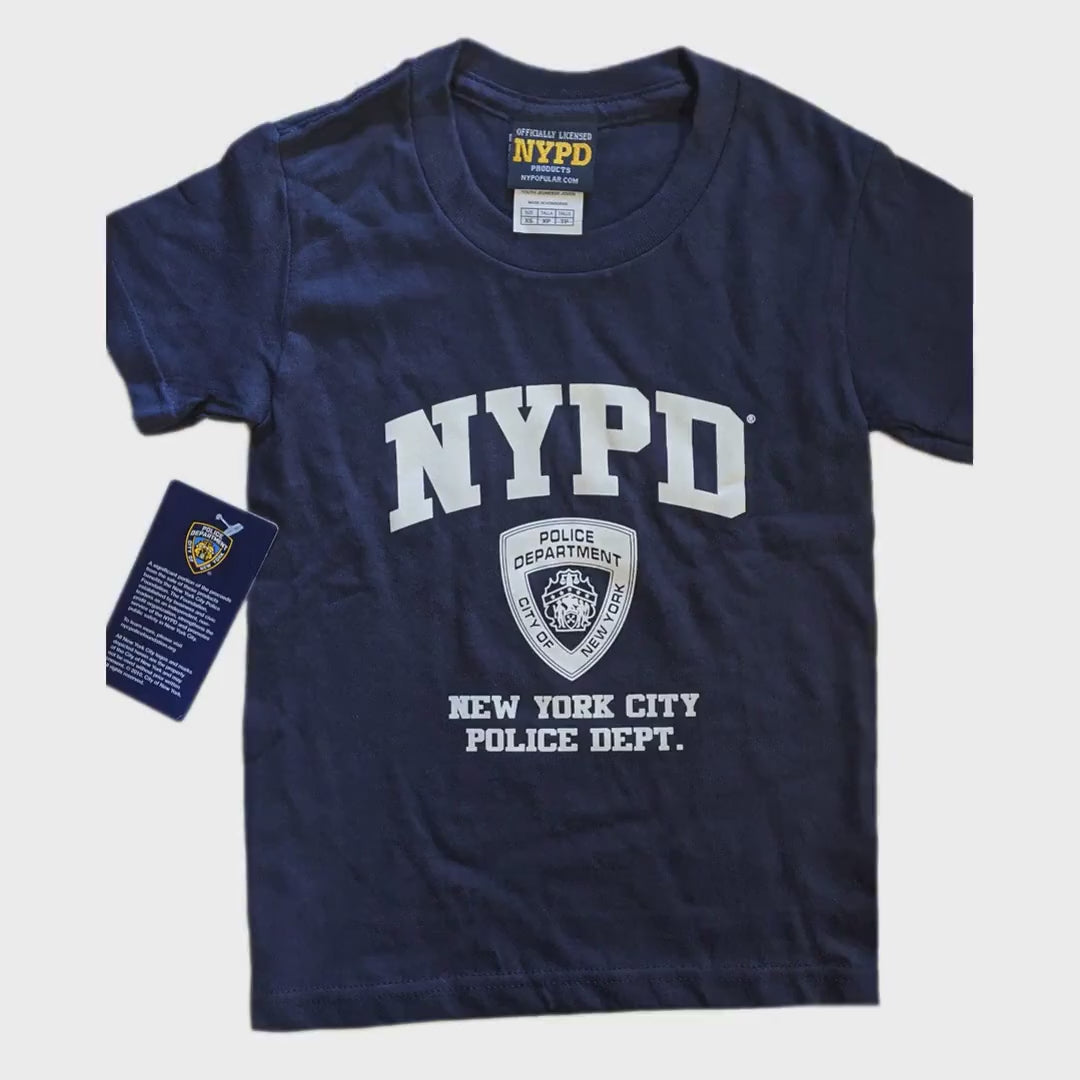Load video: NYPD Boys' Officially Licensed Navy T-Shirt