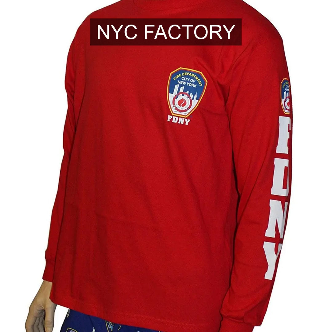 Load video: FDNY Men's Officially Licensed Long Sleeve Red T-Shirt