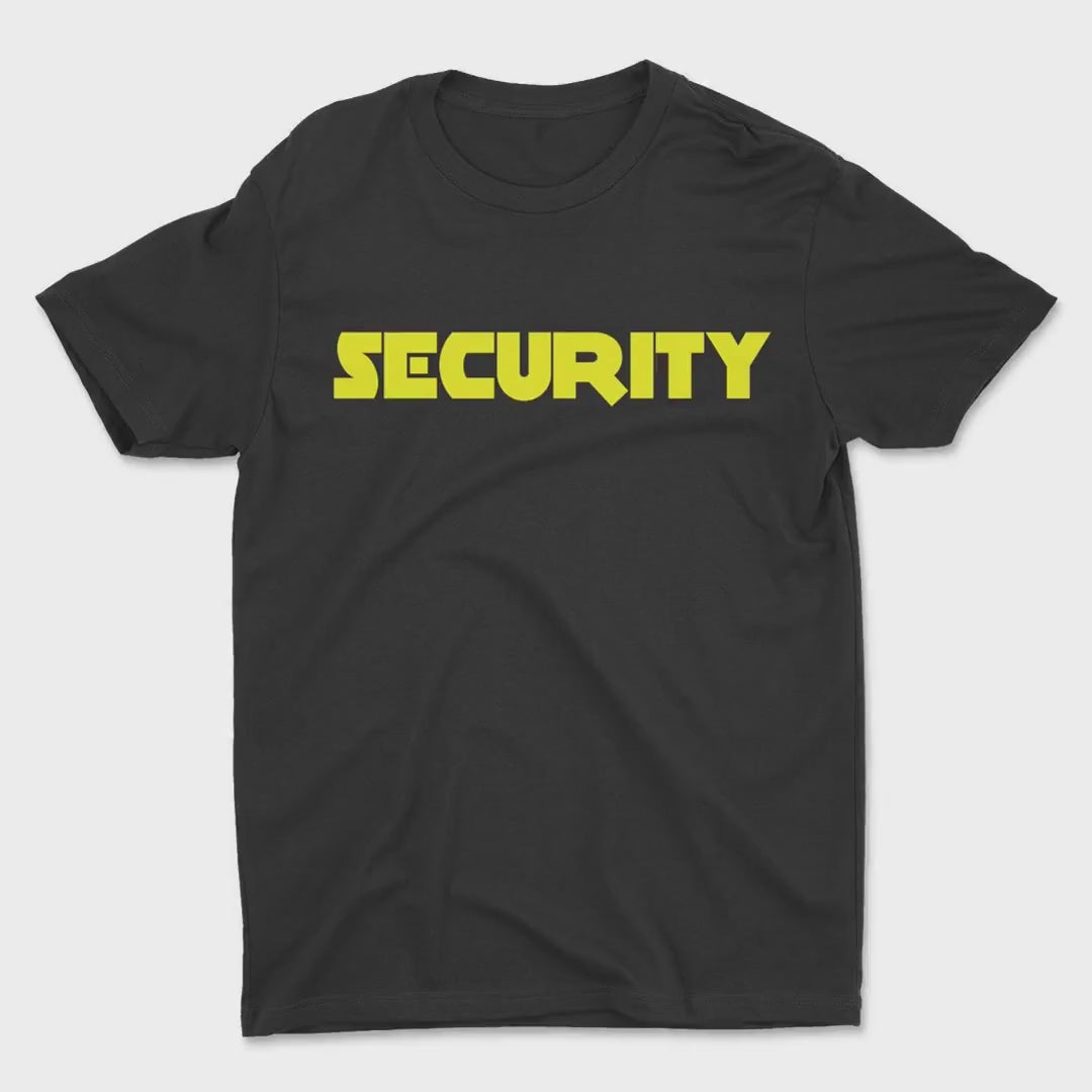 Load video: Security Men's Black &amp; Neon Yellow Event Staff T-Shirt