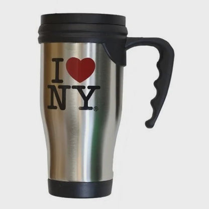 I Love NY Unisex Officially Licensed Silver Travel Mug