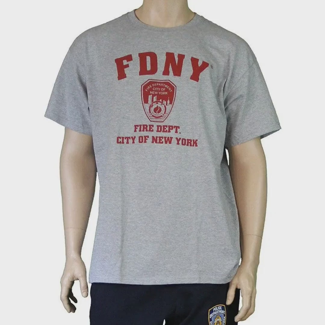 Load video: FDNY Men's Officially Licensed Memorial Gray T-Shirt