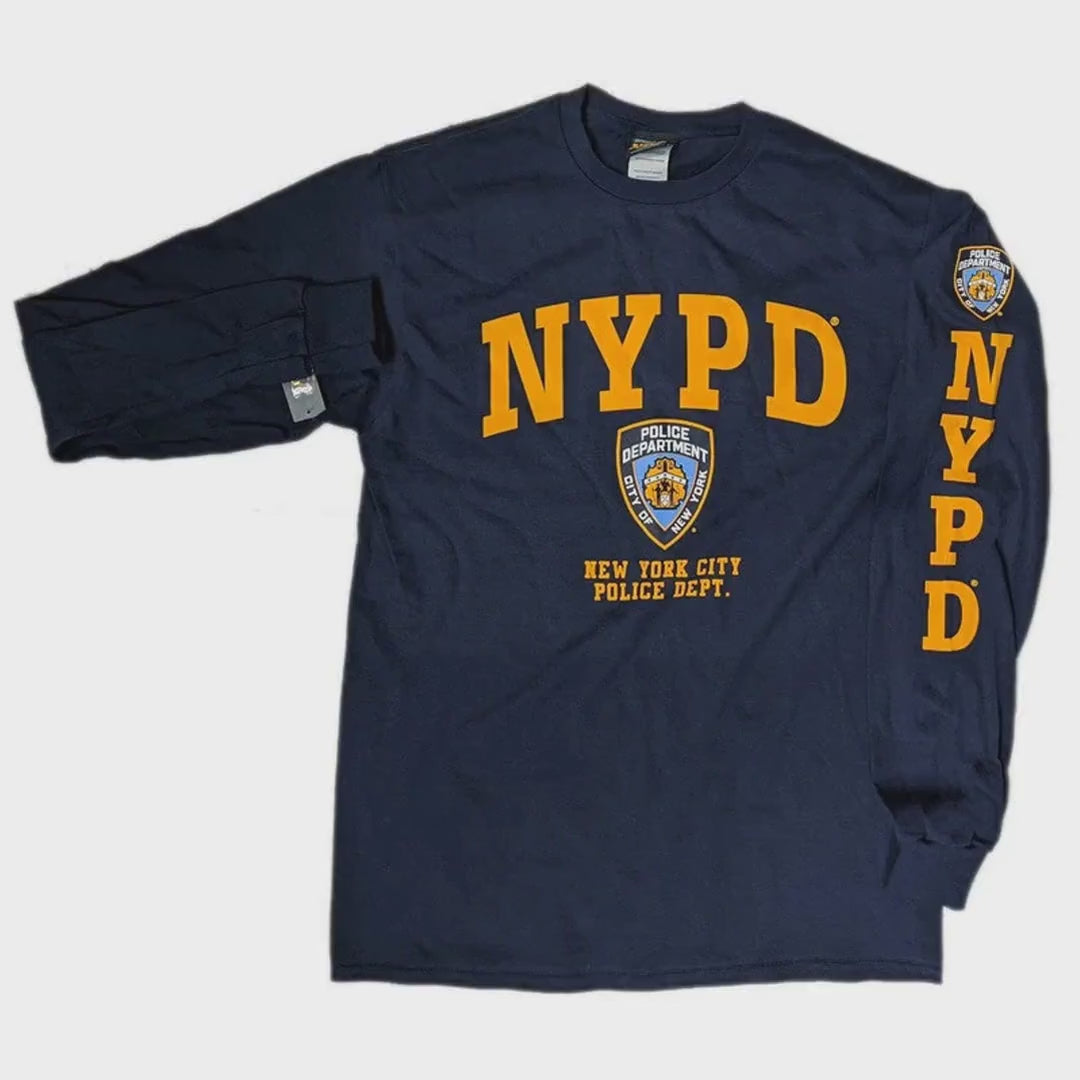 Load video: NYPD Boys' Officially Licensed Navy Long Sleeve Tee