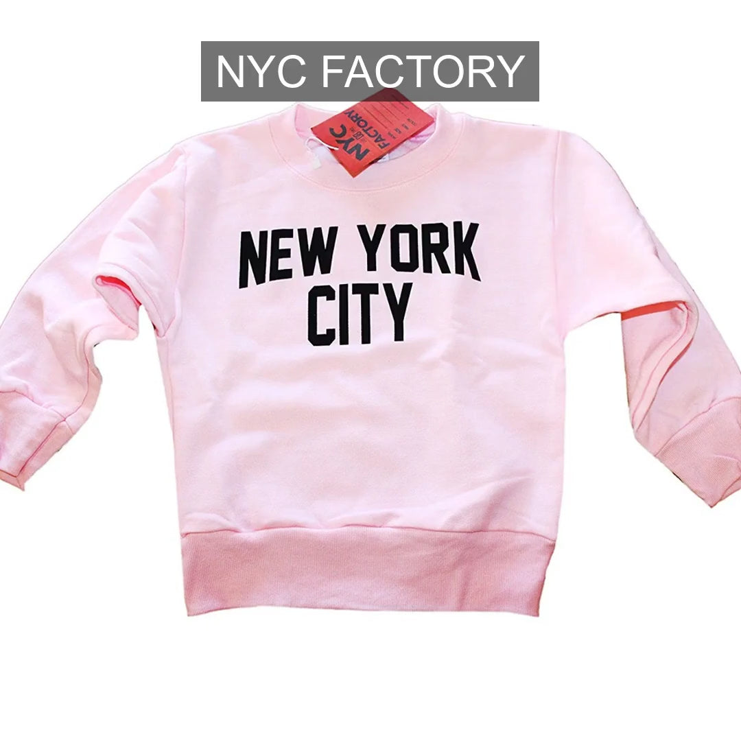 Load video: NYC Factory Girls' New York City Pink Crewneck Sweatshirt