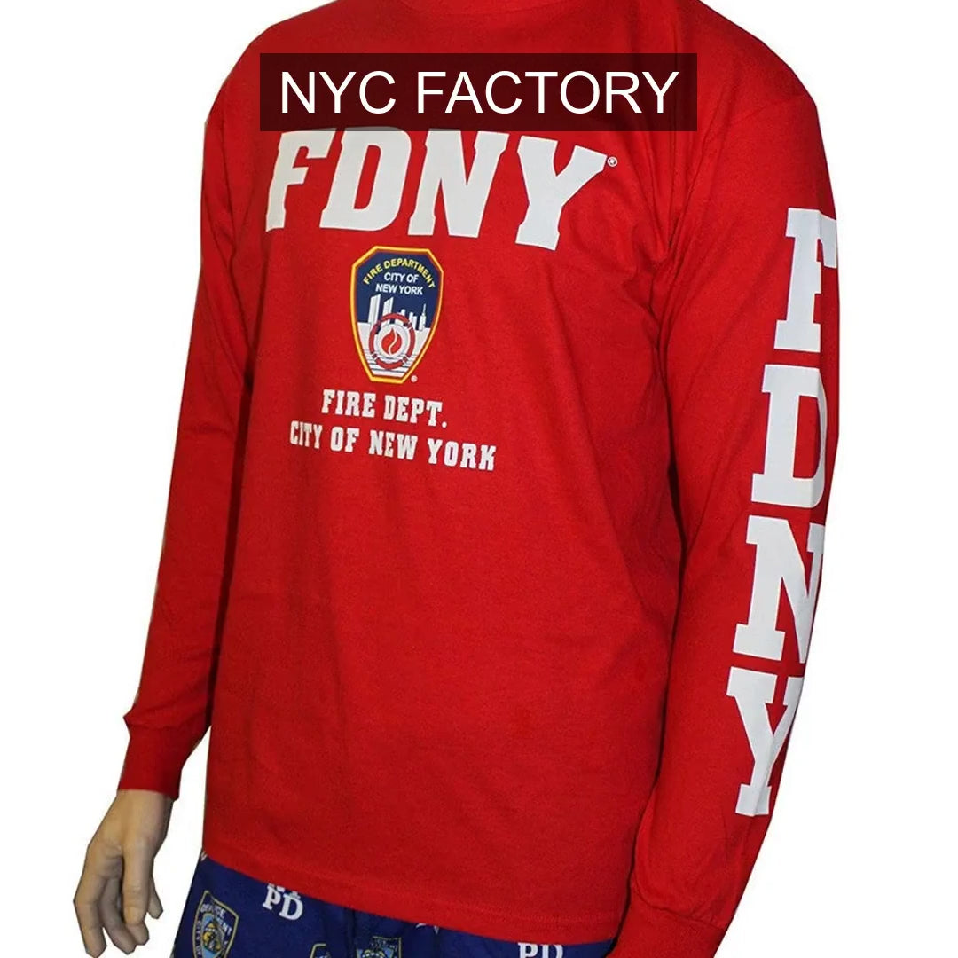 Load video: FDNY Men's Officially Licensed Long Sleeve Red T-Shirt