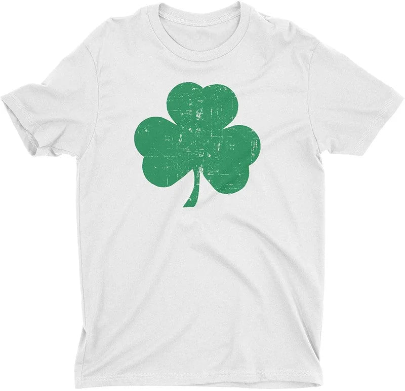 Shamrock Men's Tee (Distressed Big Design, White & Green)