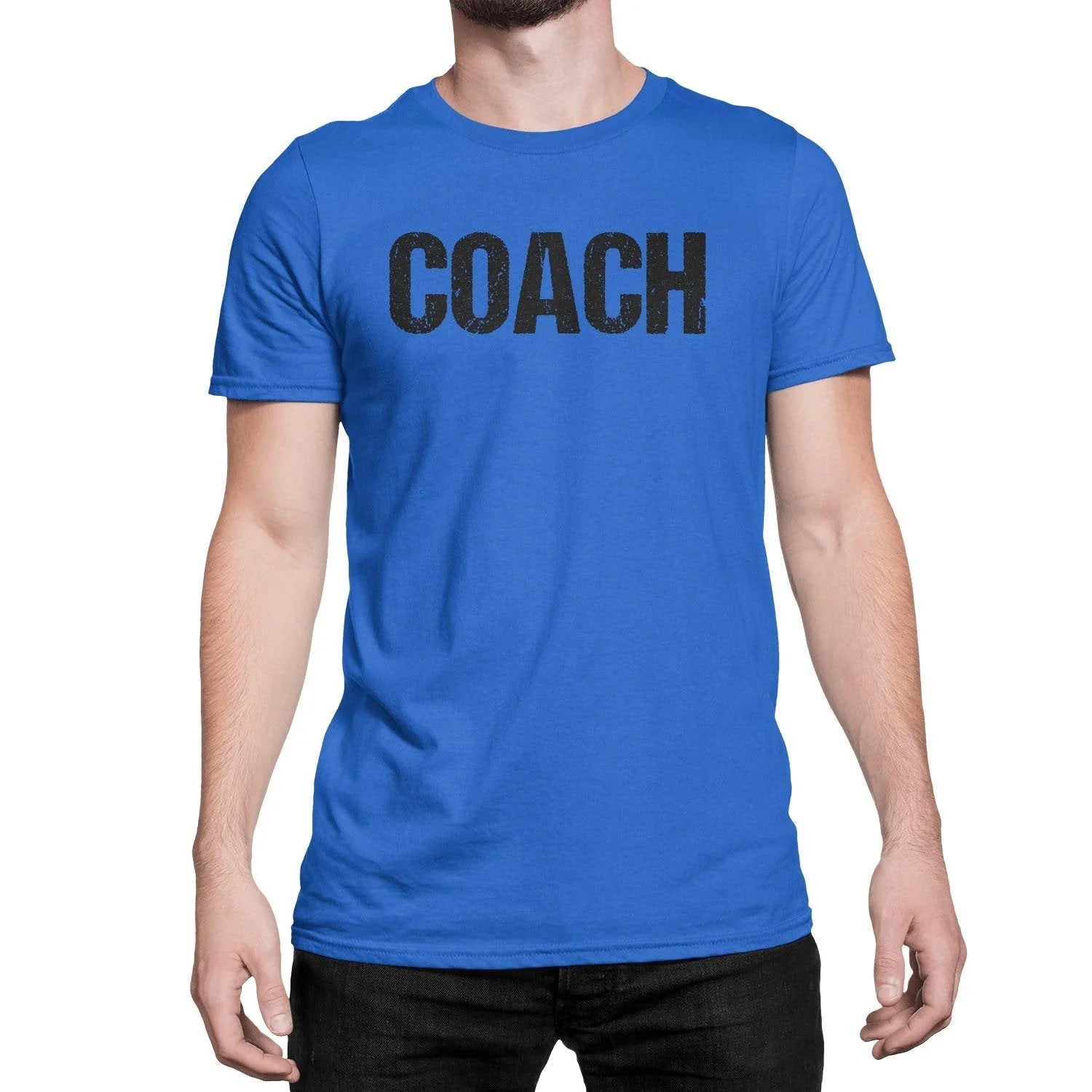 Coach T-Shirt Sports Coaching Tee Shirt (Royal & Black, Distressed)