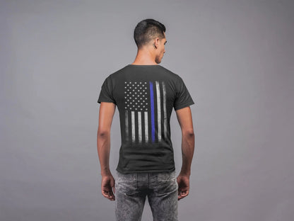 USA Flag Men's Blue Lives Matter Tee Chest & Back Print