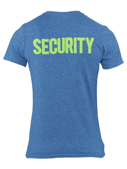 Security T-Shirt Front Back Print Men's Tee (Solid Design, Heather Blue / Neon)