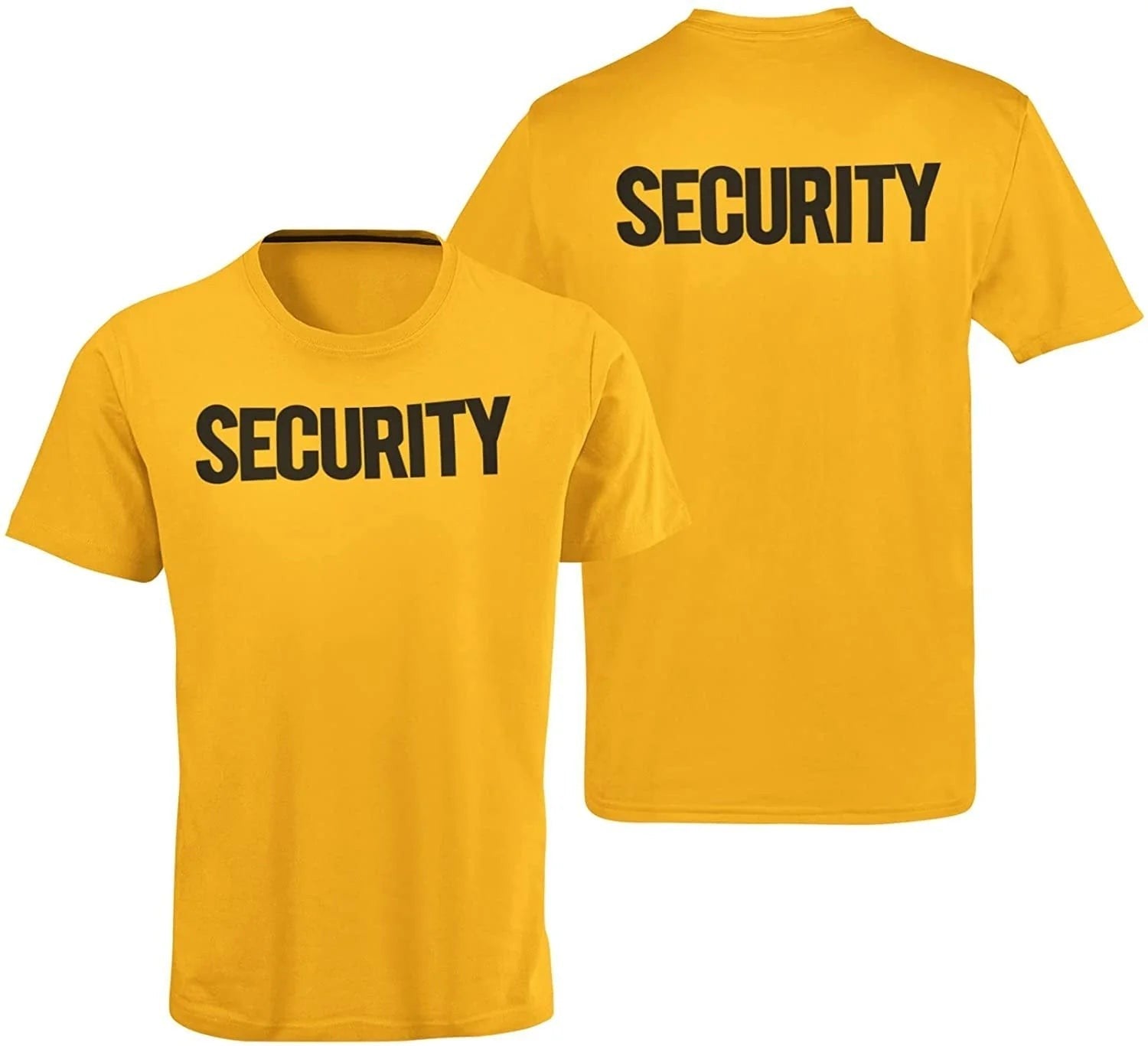 Security T-Shirt Front Back Print Men's Tee (Solid Design, Gold / Black)