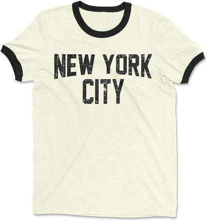 New York City Ringer Tee Men's (Distressed, Vintage White / Black)