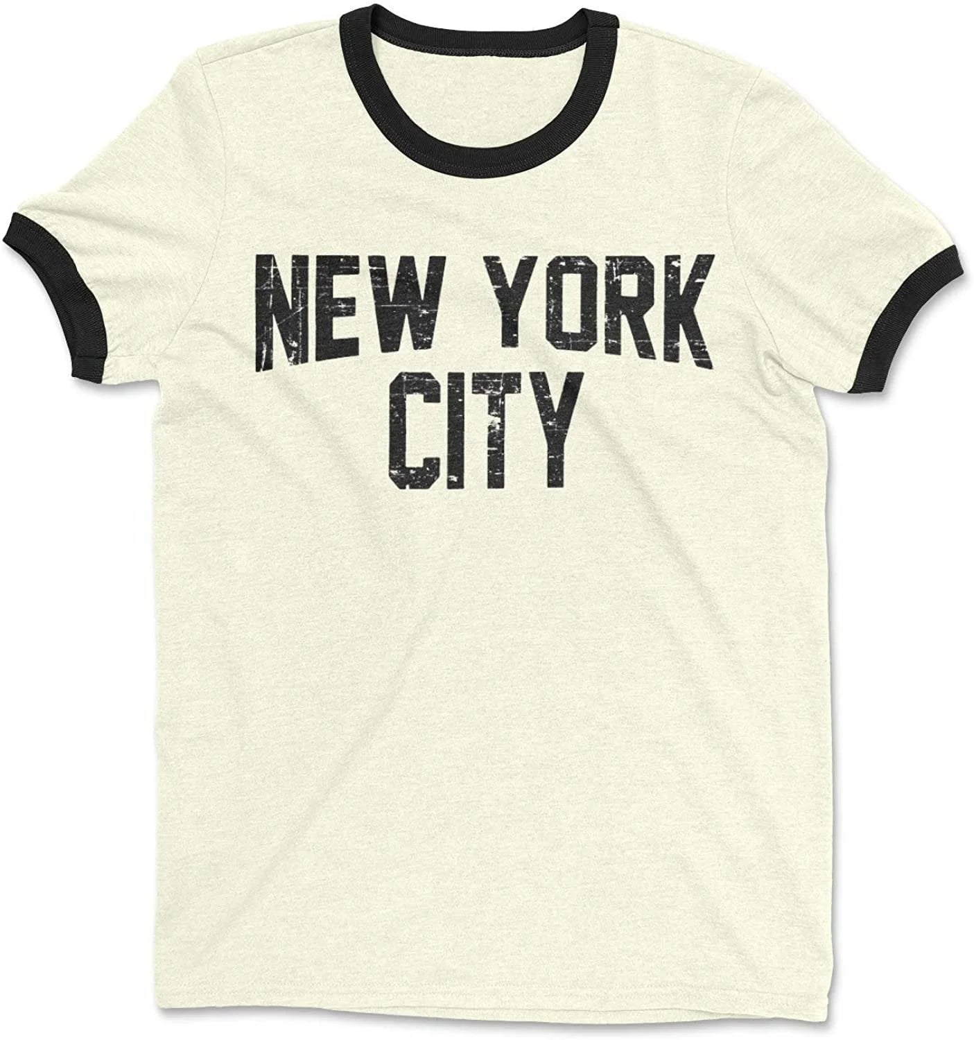 New York City Ringer Tee Men's (Distressed, Vintage White / Black)