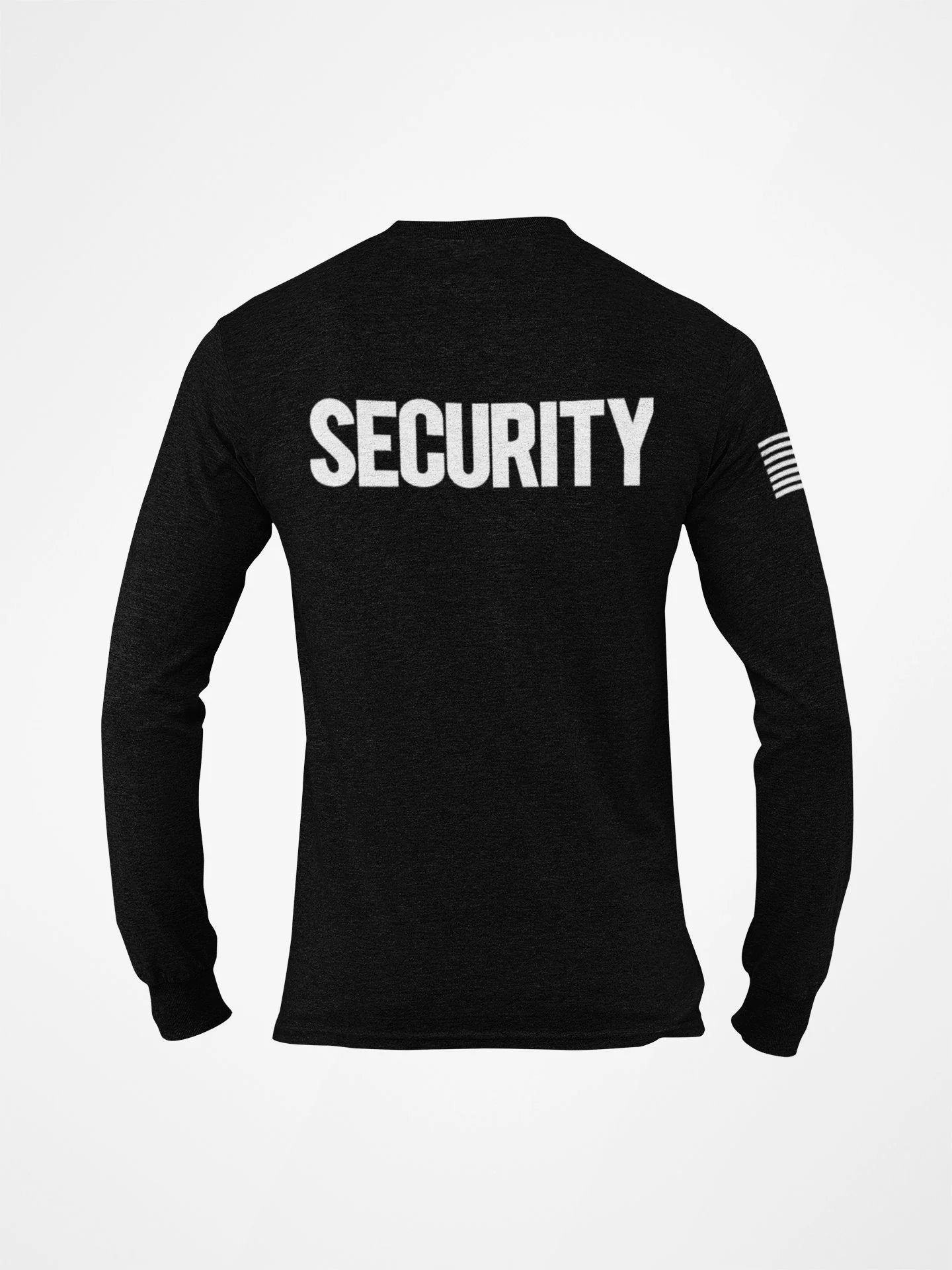 Men's Long Sleeve Security T-Shirt (Black/White, Chest, Back & Sleeve, Solid Design)