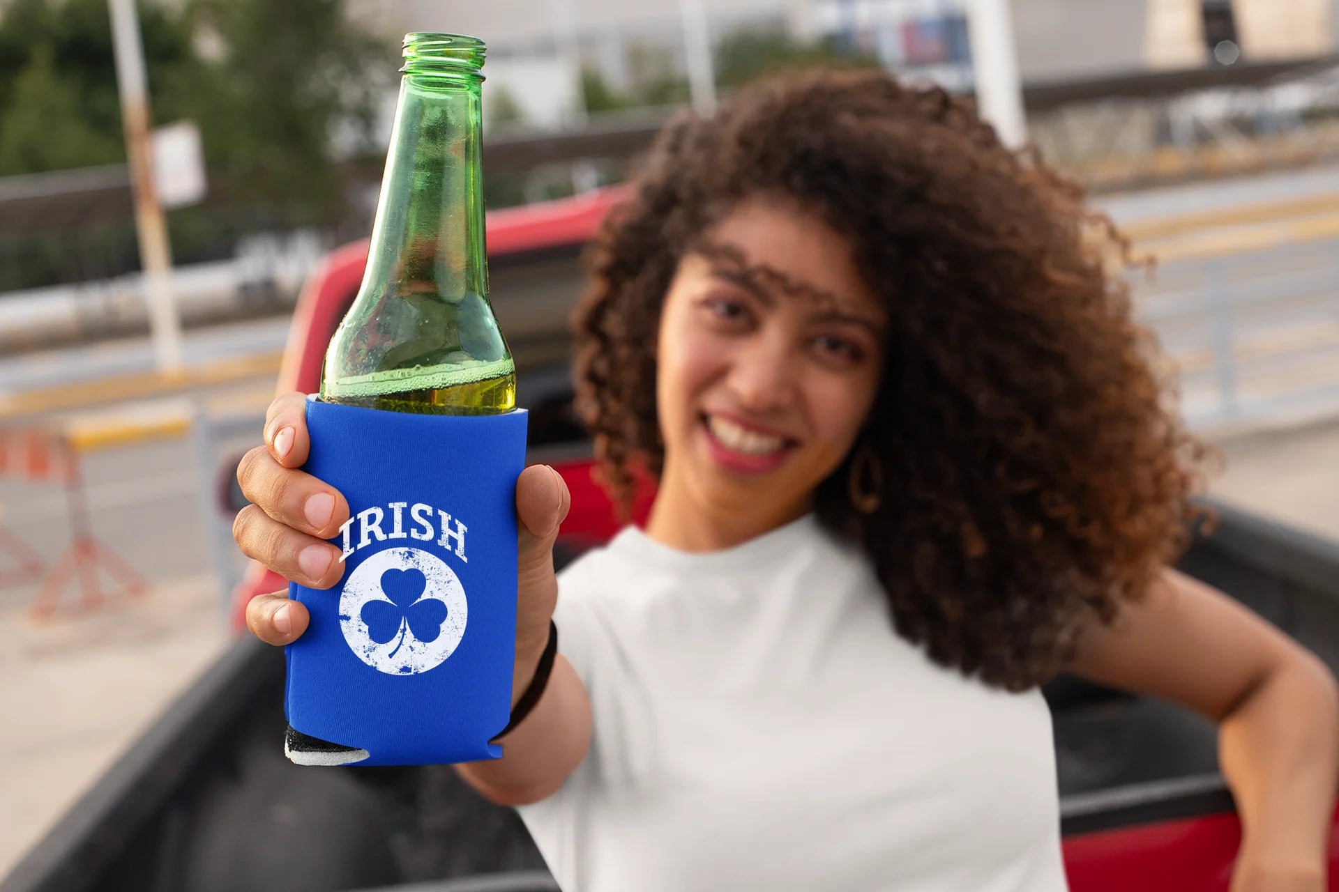 Irish Shamrock White Design Custom Can Coolers Promotional