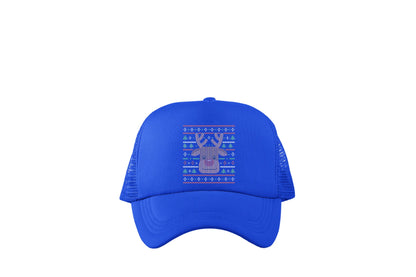 Ugly Xmas Reindeer Design Trucker Baseball Hat Royal Blue