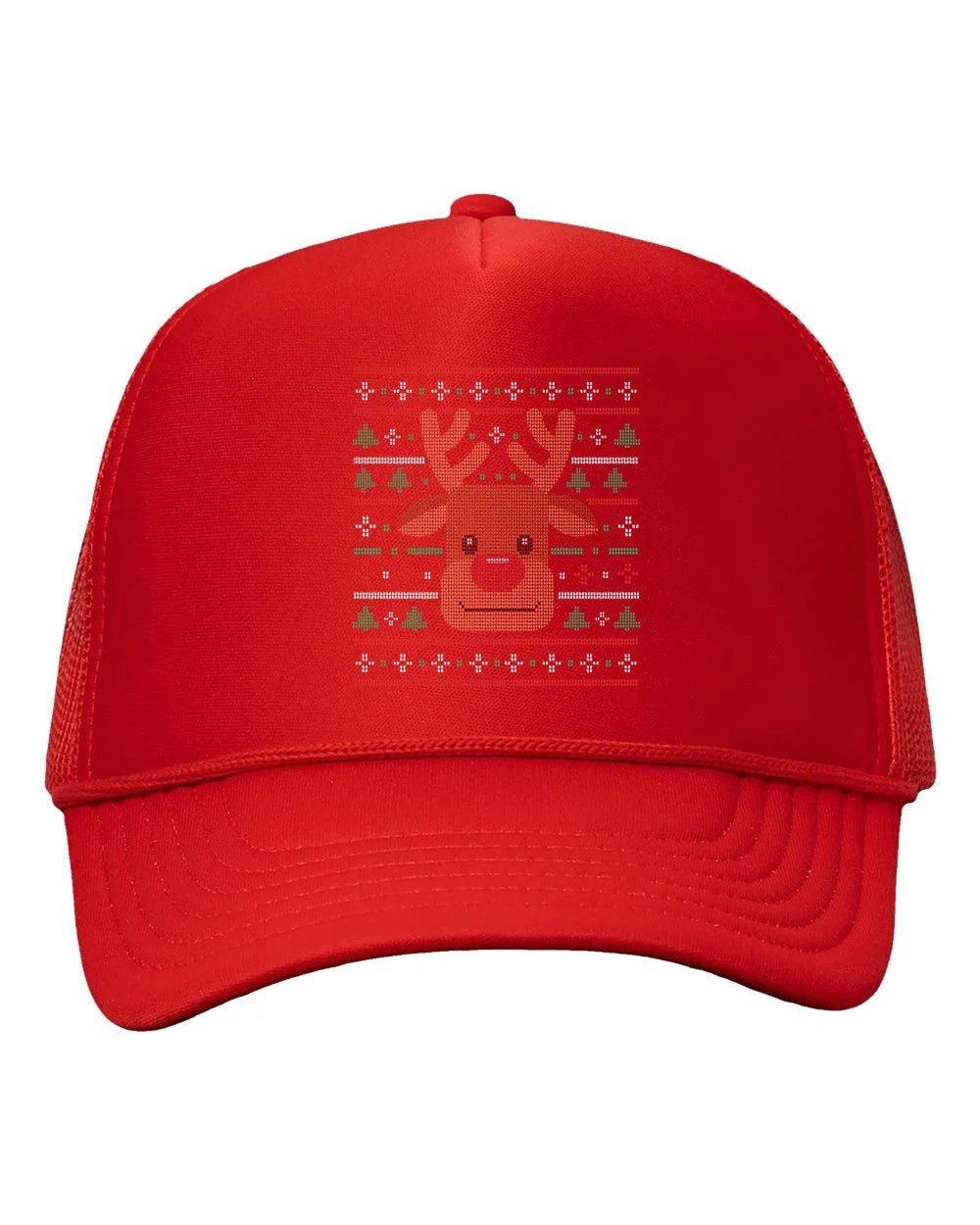 Ugly Xmas Reindeer Design Trucker Baseball Hat Red