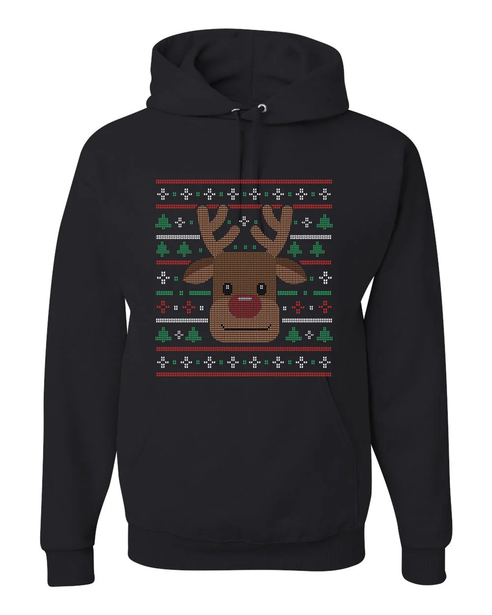Ugly Xmas Reindeer Design Custom Hoodie Black