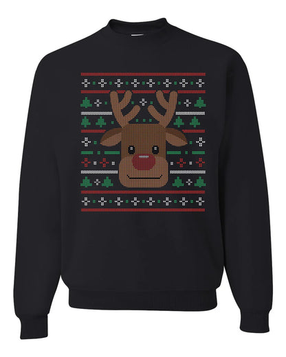 Ugly Xmas Reindeer Design Custom Crewneck Sweatshirt Black