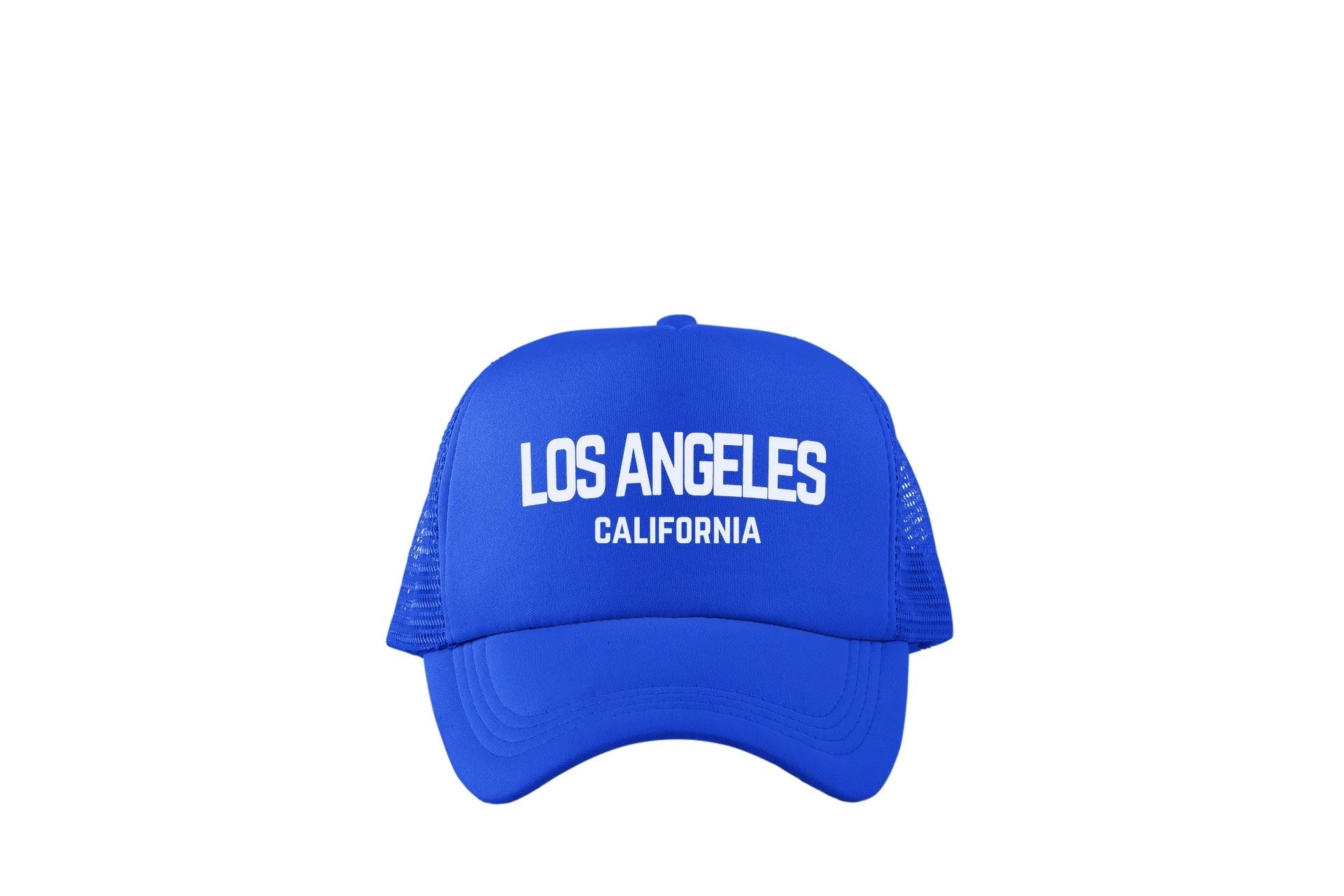 Los Angeles California White Retro Design Trucker Baseball Hat Royal Blue