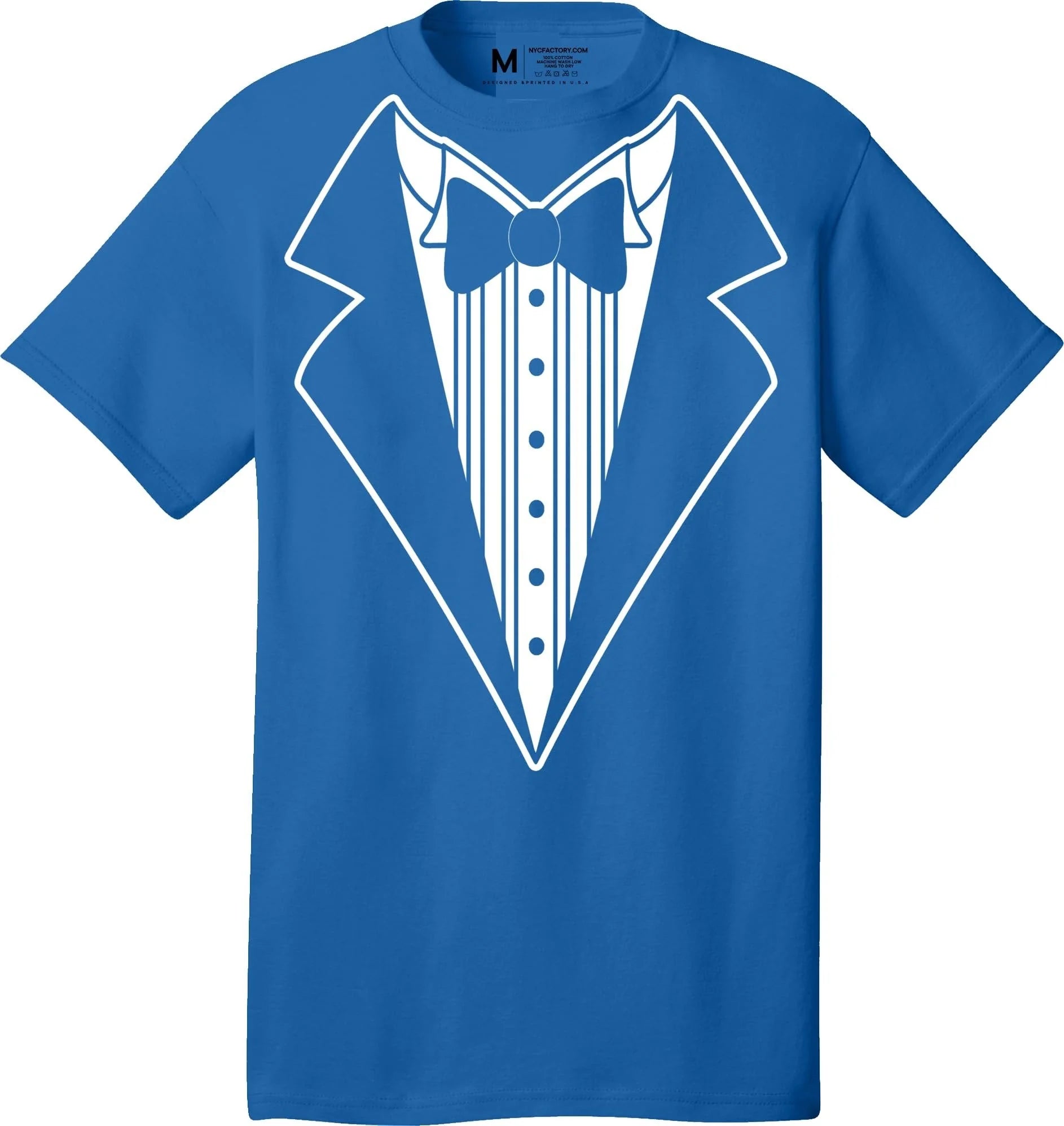 Men's Funny Tuxedo T-Shirt (Royal Blue, Bowtie Design)