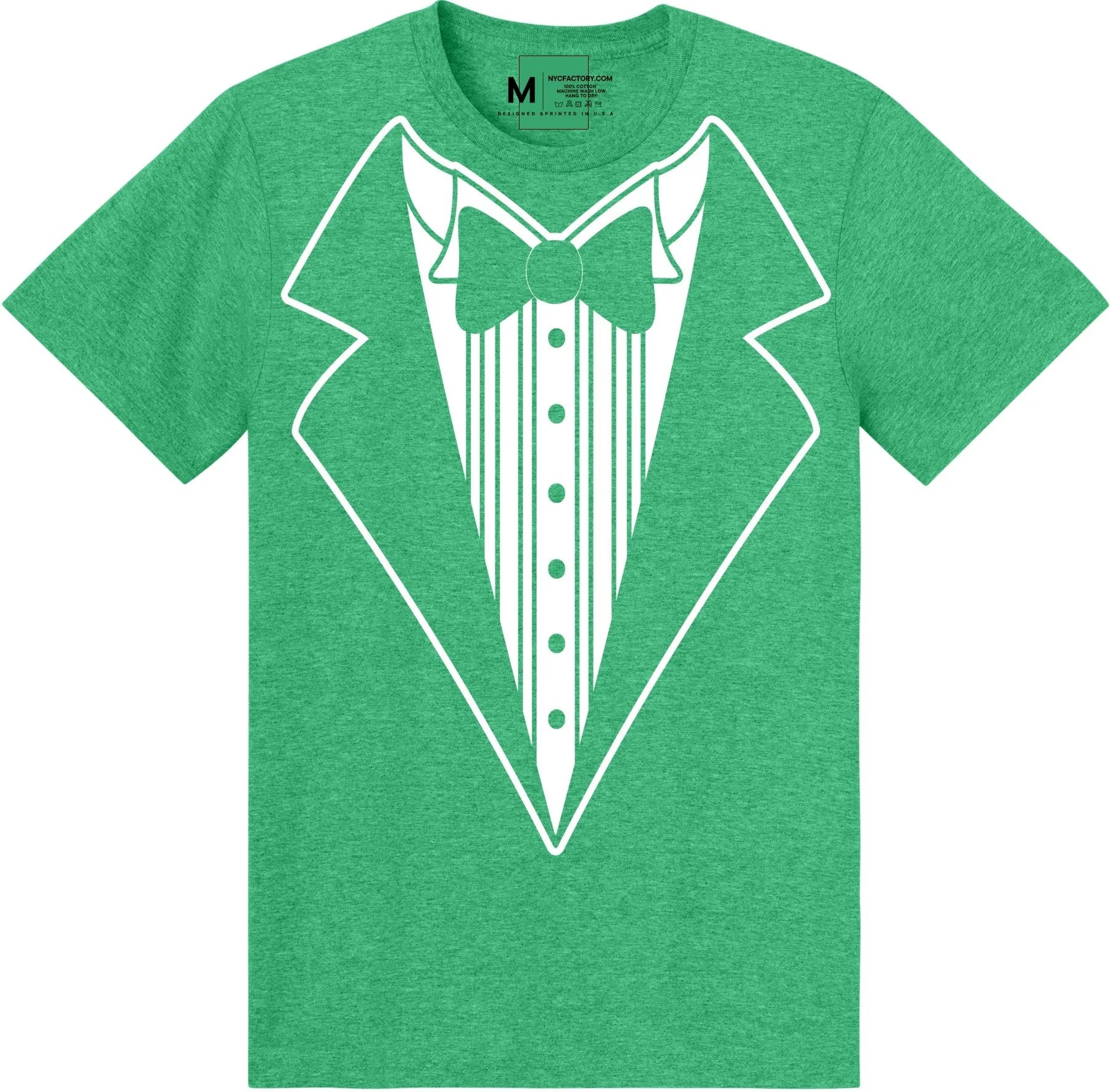 Men's Funny Tuxedo T-Shirt (Heather Green, Bowtie Design)
