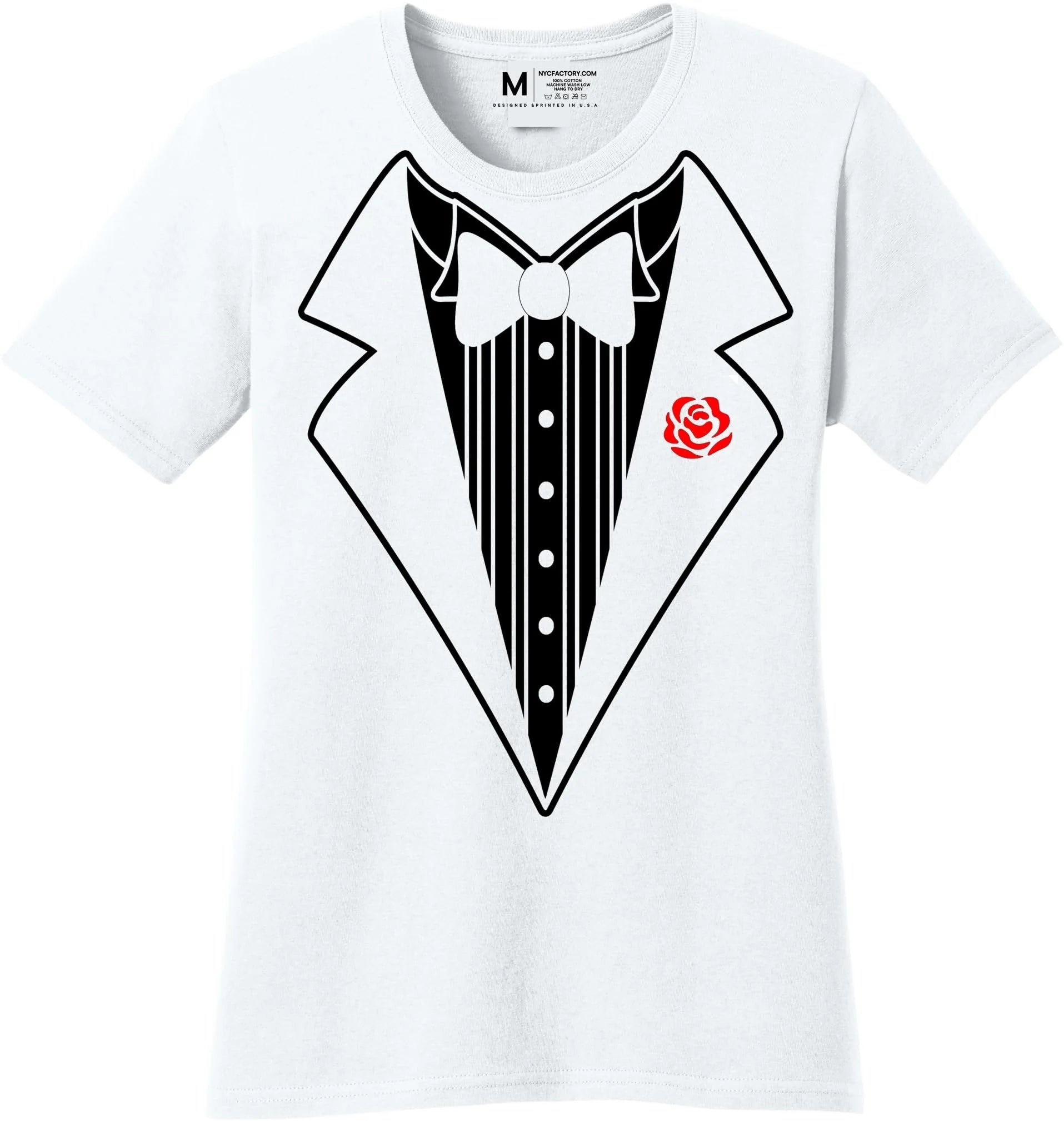 Ladies Faux Tuxedo T-Shirt (White & Rose)