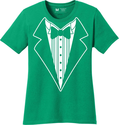 Ladies Faux Tuxedo T-Shirt (Irish Green, Bowtie)
