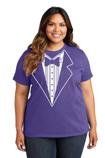 Ladies Faux Tuxedo T-Shirt (Purple, Bowtie)