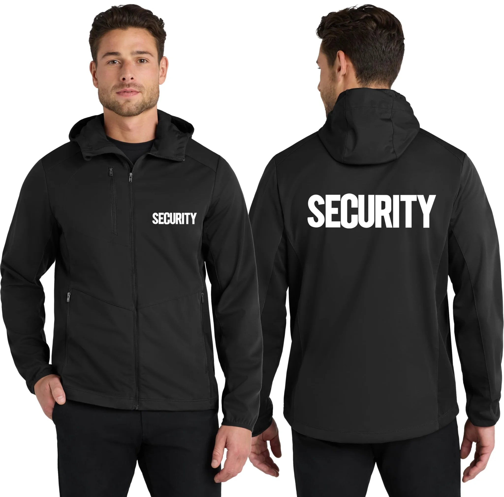 Men's Security Soft Shell Hooded Wind Breaker Guard Jacket Wind & Water Resistant - NYC Factory